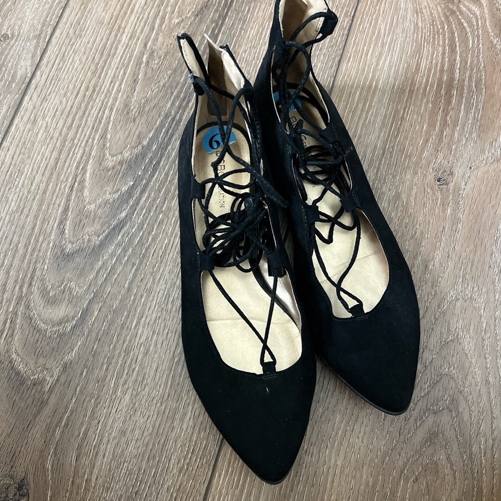 BCBGeneration Black Lace-Up Flats